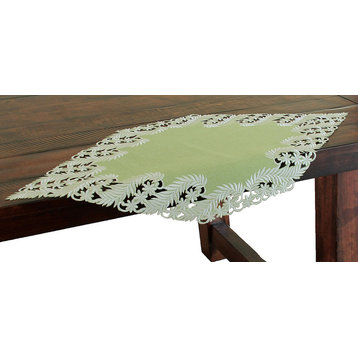 Laurel Embroidered Cutwork Spring Table Runner, 16"x34", Green