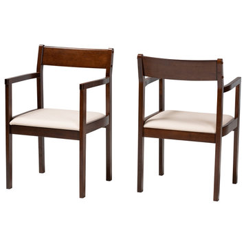Helene Cream Fabric and Dark Brown Finished Wood 2-Piece Dining Chair Set
