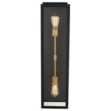 2 Light Contemporary Outdoor Wall Light by Kalco, Matte Black With Sanded Gold