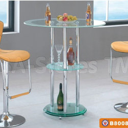Modern Bar Set of 3 (Bar Table with Glass Top and Two Orange Bar Stools) - Bar Stools And Counter Stools
