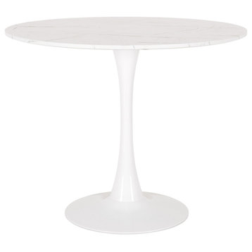 Ivo 35.5" Round White Faux Marble Bistro Table with White Metal Pedestal Base