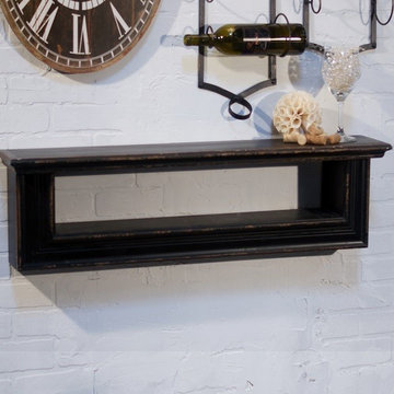 Black Distressed Wood Wall Shelf