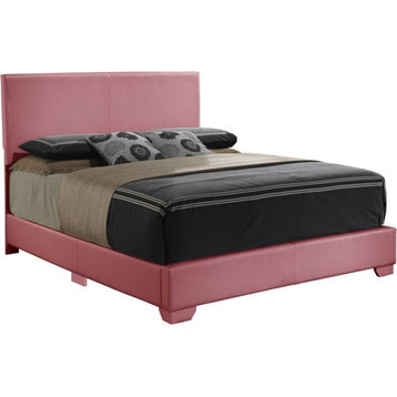 Maklaine Modern Faux Leather Upholstered Full Bed in Pink Finish