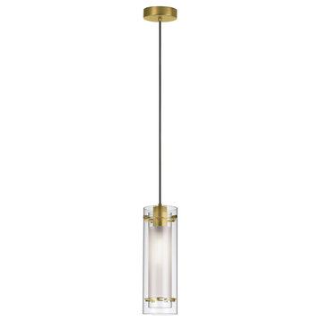 Glass Modern Pendant, Aged Brass