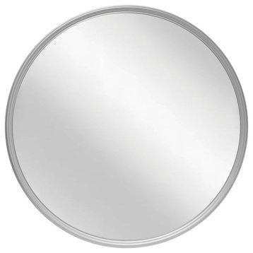Deep Frame Metal Wall Mirror, 24" Diameter, Silver