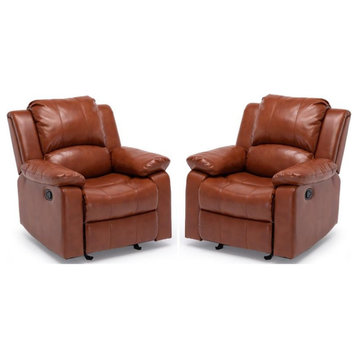 Home Square Faux Leather Glider Rocker Recliner in Caramel - Set of 2