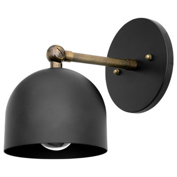 Small Black Dome Sconce, Adjustable Indoor Light Fixture, Black/Antique Brass