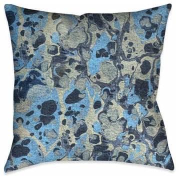 Silver Blue Marble Outdoor Decorative Pillow, 18"x18"