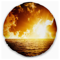 Fiery Sunlight in Beach during Sunset Seascape Throw Pillow, 20" Round