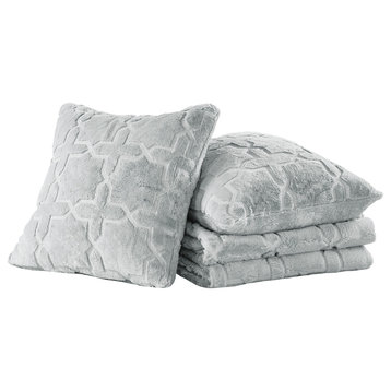 Tatami Faux Fur Throw Blanket & Pillow Shell Set, Silver