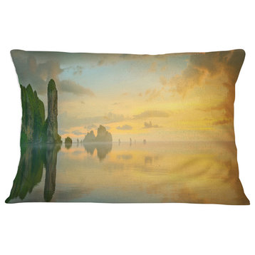 Colorful Sky and Board on Beach Seascape Throw Pillow, 12"x20"