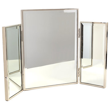 Glam Silver Frame Folding Vanity Mirror Table Top Triple Double Side Portable