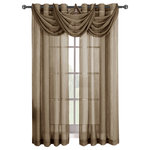 Abripedic - Abri Grommet 5-Piece Window Treatment Set, Mocha, Panel Size: 100"x63", Valance: - Add an opulent and deluxe look to almost any room in the house with this Grommet Sheer Curtain Panels by Abripedic. With several different sizes available, these curtains accommodate a variety of window types. Opt from the seven delightful different colors available that perfectly complements any room. Have an informal appearance with the panels only or add more elegance with one or more waterfall valances. Add the valance scarf to complete the look. See-through and delicate, the Abripedic Grommet Crushed Sheer Curtain Panel looks dreamy blowing in the breeze. These long, sheer curtains can be hung alone or under solid drapes.