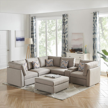 Amira 105.9" Fabric Reversible Sectional Sofa with USB Console and Ottoman