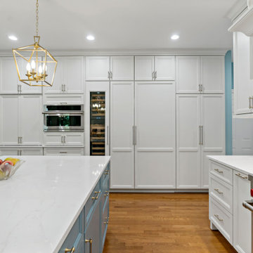 Transitional Kitchen with Blue Island