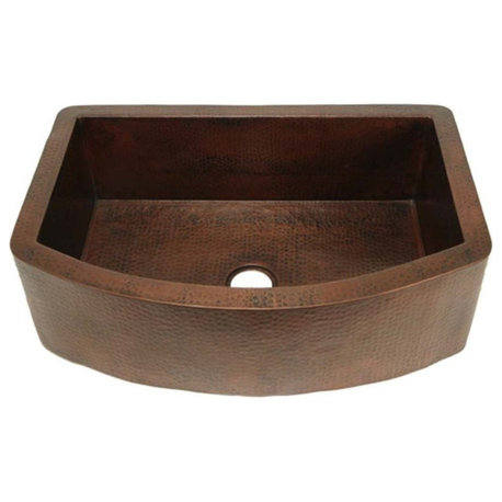 Rounded Front Single Well Copper Farmhouse Kitchen Sink by SoLuna, Dark Smoke, L