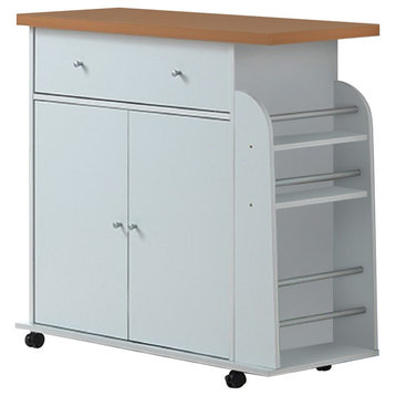 Hodedah Kitchen Cart with Spice Rack in White