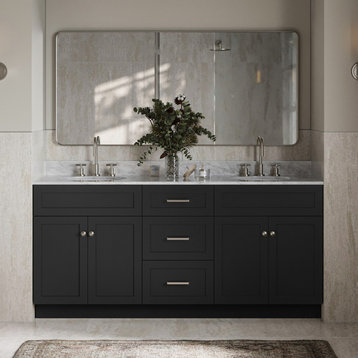 Ariel Hamlet 73" Oval Sinks Bath Vanity Carrara Marble, Black, 0.75" Carrara Marble