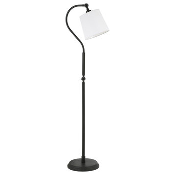 57" Black Arched Floor Lamp With White Frosted Glass Drum Shade