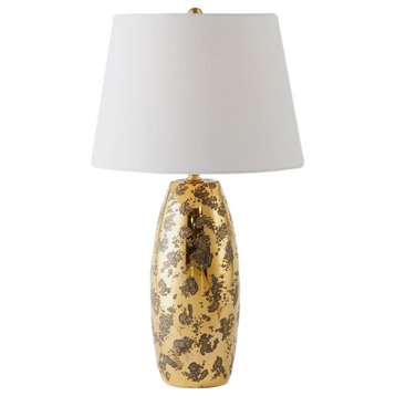 Luxe Bright Gold Mottled Ceramic Table Lamp 30 in Shiny Spotted Modern Abstract
