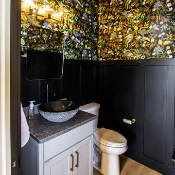 New Build - Powder Room with Cool Gray Vanity and Vessel Sink