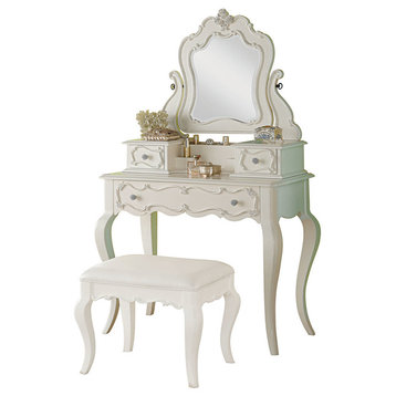 Edalene Vanity Table With Mirror, Pearl White