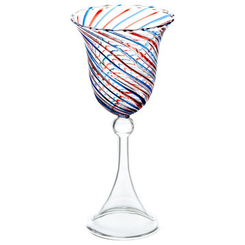 Water Glasses, Set of 4, Base: Clear, Swirl: Red/Blue