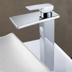 Contemporary Solid Brass Waterfall Bathroom Sink Faucet (Tall) T6005H - Bathroom Sink Faucets
