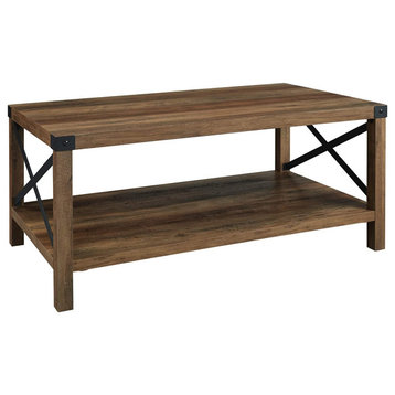 Farmhouse Coffee Table, MDF Construction & Industrial X-Accents, Rustic Oak