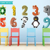 Animal Numbers Fabric Wall Decals, Set Includes 0 to 9, Size Large