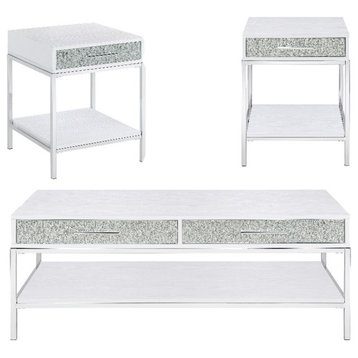 Mirage White Wood and Chrome 3-Piece Occasional Set