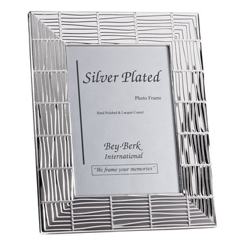 C C.K.K Silver, 5x7 Pierced Scroll Alloy Metal Picture Frame Silver Plated with Off-white Enamel and Rhinestones