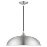 Livex Lighting - Amador 1 Light Brushed Aluminum With Polished Chrome Accents Pendant - The Amador one light pendant features a modern, minimal look. It is shown in a chic brushed aluminum finish shade with a shiny white finish inside and polished chrome finish accents.