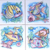 Fish Kiln Fired Ceramic Tile Tropical Colors Backsplash, 4-Piece Set