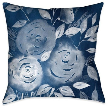 Cyanotype Roses Indoor Decorative Pillow, 18"x18"