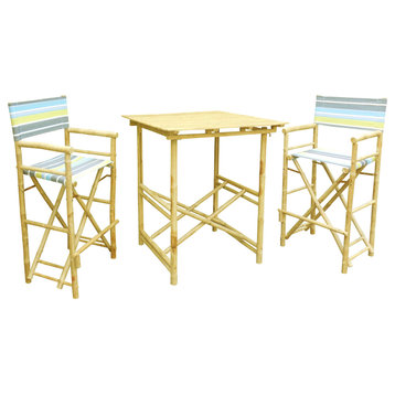 Director High Square 3-Piece Table Set, Green Stripes, Natural