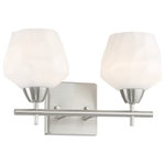 Minka Lavery - Camrin 2-Light Bathroom Vanity Light in Brushed Nickel - This 2-light bathroom vanity light comes in a brushed nickel finish. It measures 14" wide x 8" high. This light uses two standard dimmable bulbs up to 60 watts each.Damp rated: Light can be used in humid environments like bathrooms or covered outdoor areas.  This light requires 2 , 60W Watt Bulbs (Not Included) UL Certified.