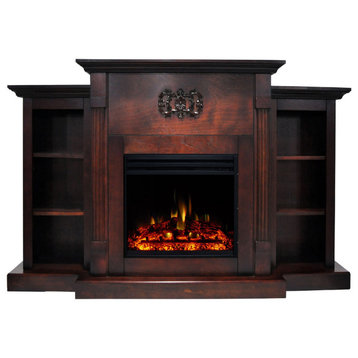 Sanoma Electric Fireplace Heater, Mahogany Mantel and Multicolor Log Display