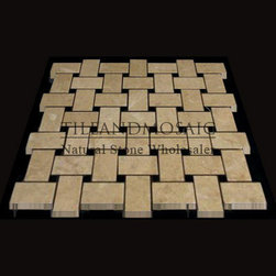 Crema Marfil Marble Basketweave Mosaic Tile with Nero Marquina Black Dots Polish - Products