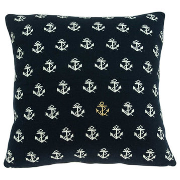 Casual Square Grey Nautical Anchor Accent Pillow, Blue,white, Anchor