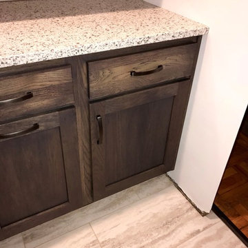 Cambridge Kitchen Remodel Koch Cabinets Hickory Stone MSI Quartz Peppercorn Whit