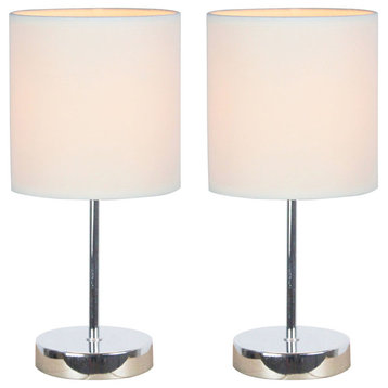 Simple Designs Chrome Mini Basic Table Lamps With Fabric White Shade, 2-Pack Set