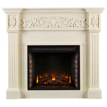 Eastport Carved Electric Fireplace, Ivory