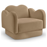 Meridian Furniture - Bloom Upholstered Chair, Camel, Velvet - Indulge in the allure of the Camel Velvet Bloom Chair by Meridian Furniture. Its captivating design and luxurious Camel Velvet elevate any space with effortless elegance. Crafted with precision and durability in mind, this stunning piece becomes the focal point of gatherings, fostering moments of connection and warmth. Embrace sophistication and style with the Bloom Chair, a testament to exquisite taste and timeless beauty.