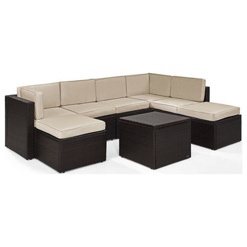 Crosley Palm Harbor 8 Piece Wicker Patio Sectional Set in Brown and Sand