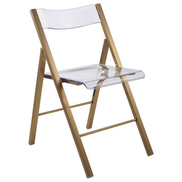 LeisureMod Menno Acrylic Folding Chair With Stainless Steel Frame, Brushed Gold