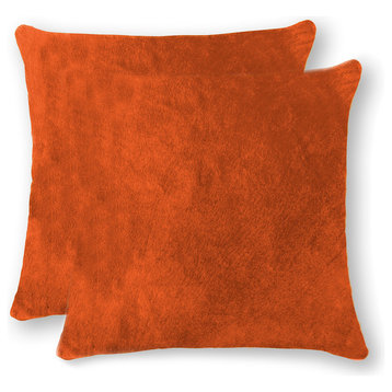 18"x18" Torino Cowhide Pillows, Set of 2, Orange