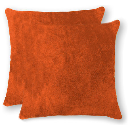 18"x18" Torino Cowhide Pillows, Set of 2, Orange