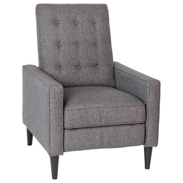 Modern Recliner, Pushback Design With Button Tufted Backrest, Gray Polyester