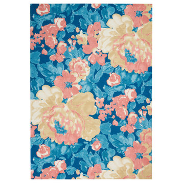 Waverly Sun N' Shade French Country Floral Blue 5'3" x 7'5" In/Outdoor Area Rug